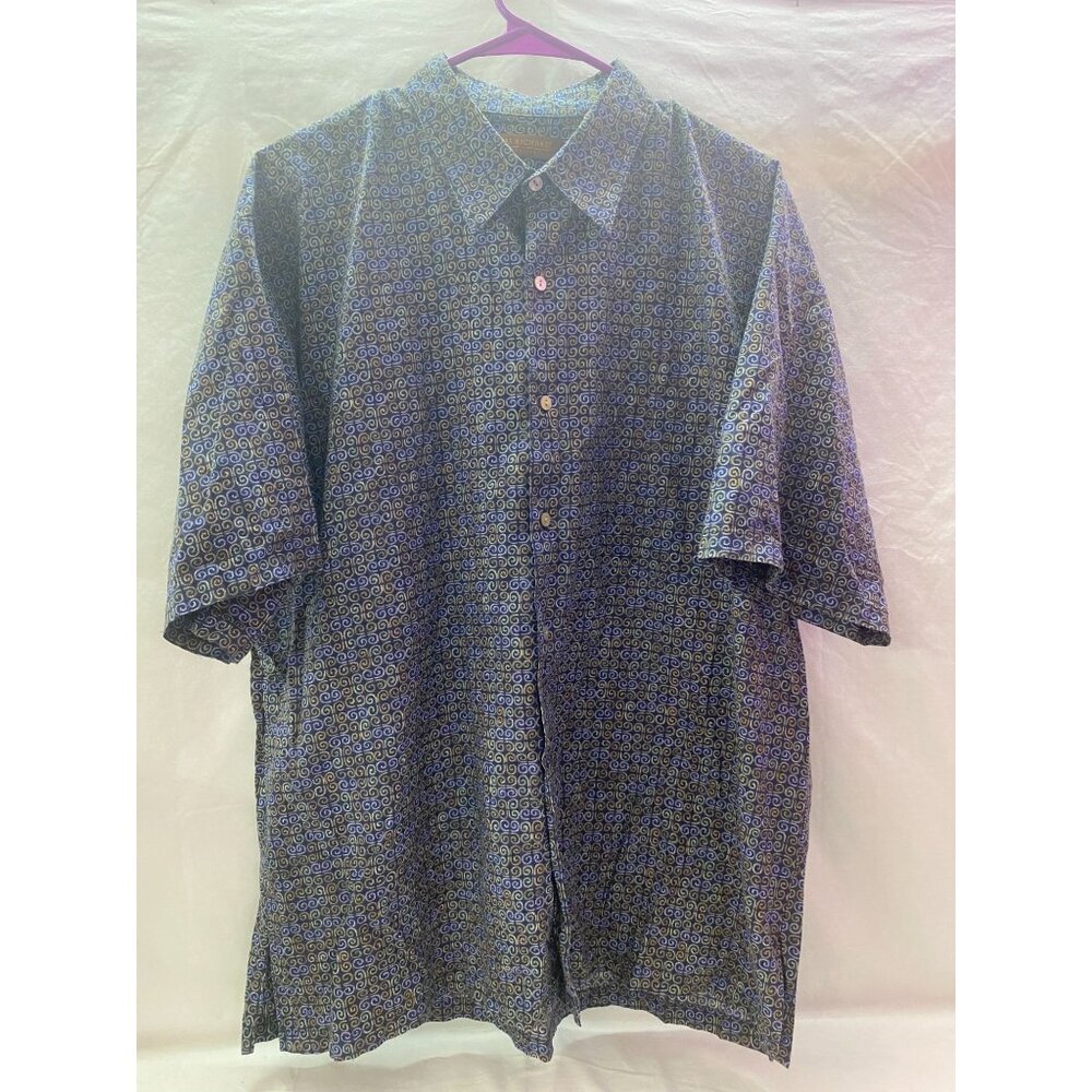 Tori Richard Honolulu XL 100% Cotton Blue with Multi-Color Swirls Collard Shirt